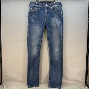 True Religion Jeans Women's 31 (12) Blue Tapered Leg Stained High Rise Fit